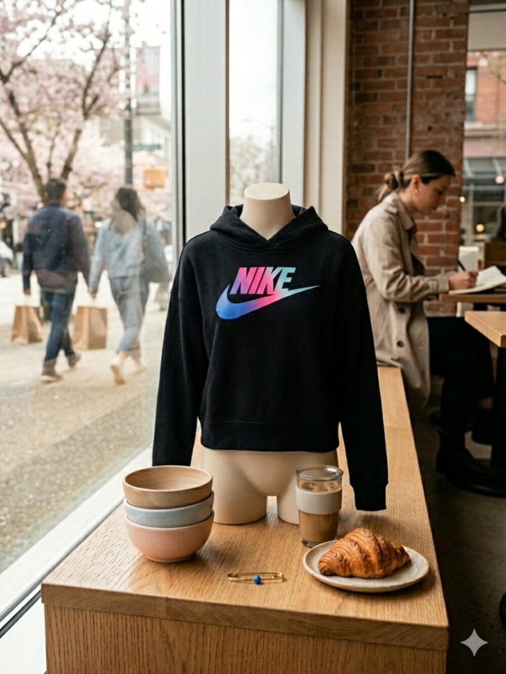 Nike Girls Youth XL Black Hoodie Ombre Iridescent Swoosh Logo Pullover